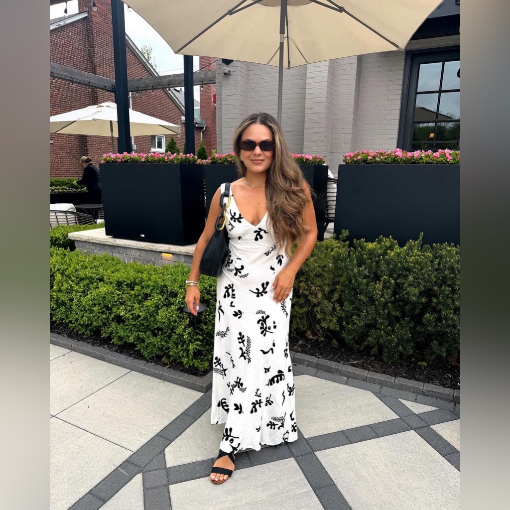 Paper Heart Linen Blend Black White Leaf Print Maxi Dress